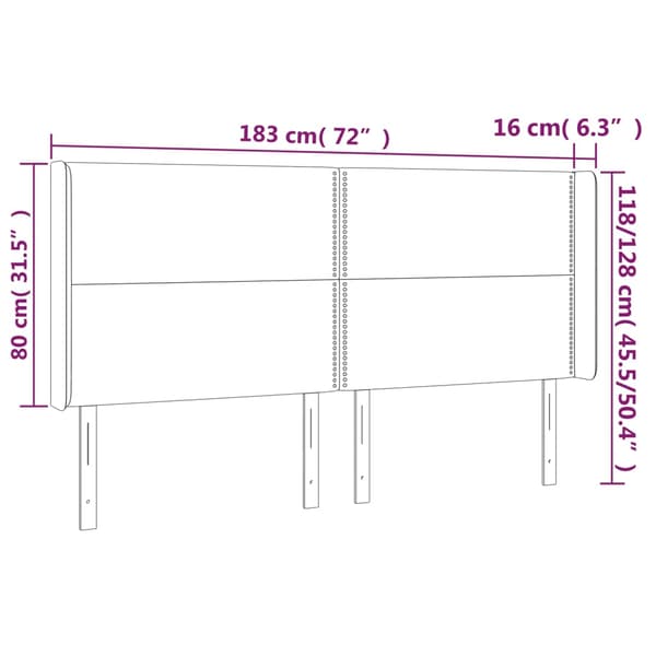 Sänggavel LED mörkgrå 183x16x118/128 cm sammet