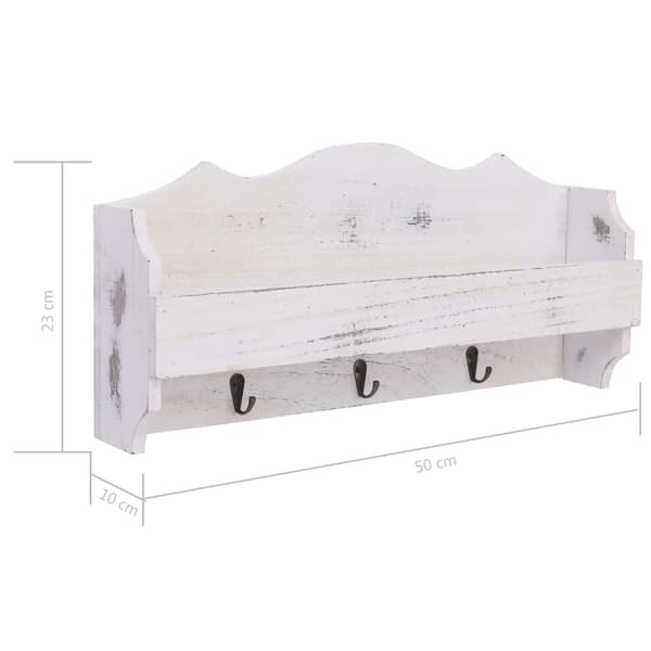 Väggkrokar med förvaring vit 50x10x23 cm trä