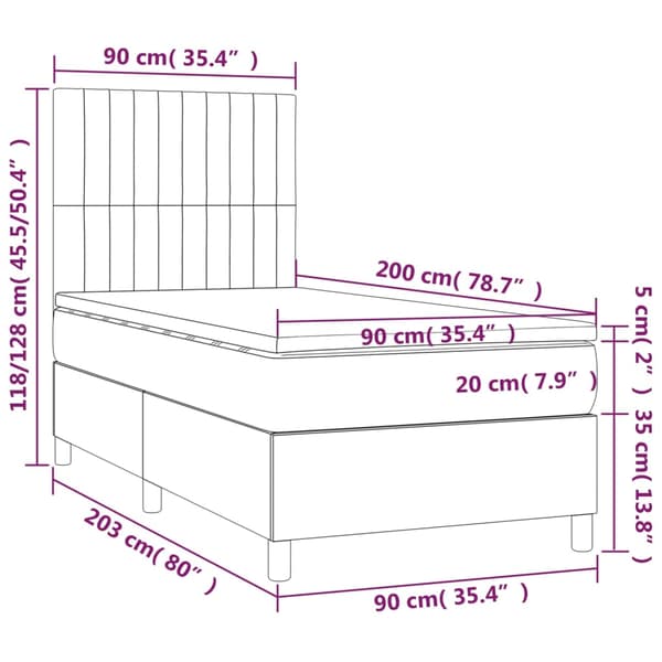 Ramsäng med madrass ljusgrå 90x200 cm sammet