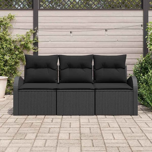 Trädgårdsoffset 3 st Svart Poly rattan