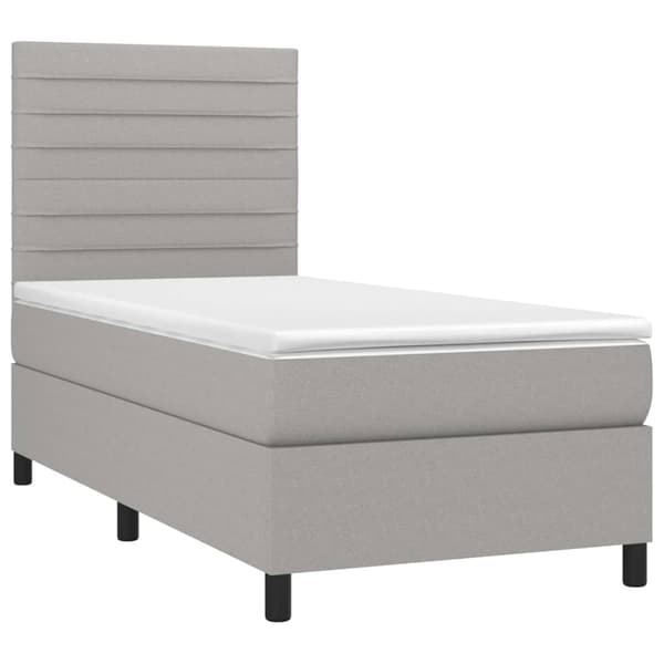 Ramsäng med madrass & LED ljusgrå 100x200 cm tyg