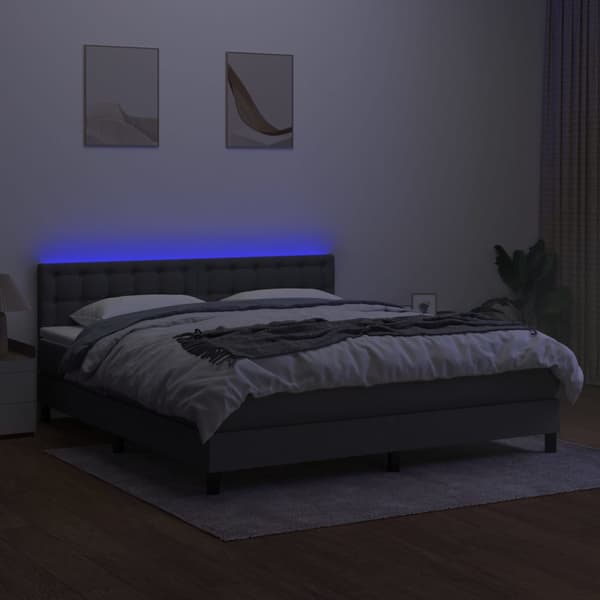 Ramsäng med madrass & LED mörkgrå 160x200 cm tyg