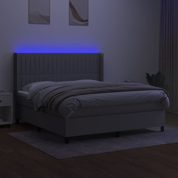 Ramsäng med madrass & LED ljusgrå 180x200 cm tyg