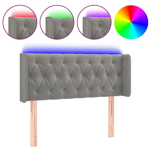 Sänggavel LED ljusgrå 103x16x78/88 cm sammet
