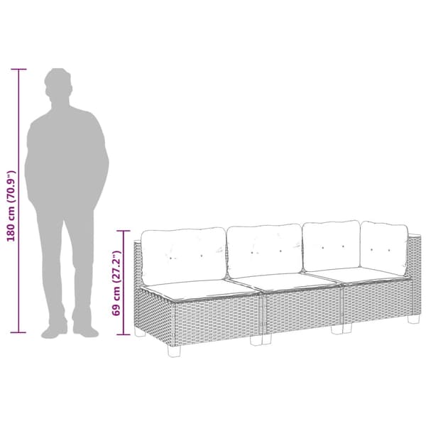Trädgårdssoffa 3-sits med dynor konstrotting beige