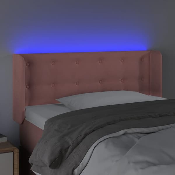 Sänggavel LED rosa 103x16x78/88 cm sammet