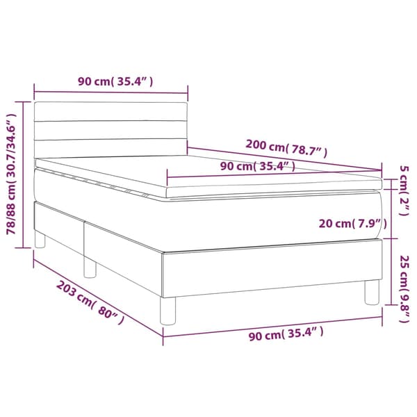 Ramsäng med madrass mörkgrå 90x200 cm sammet