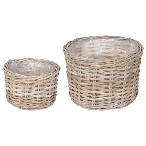 Planteringskorg med lagring 2 pcs Grå Kubu Rattan