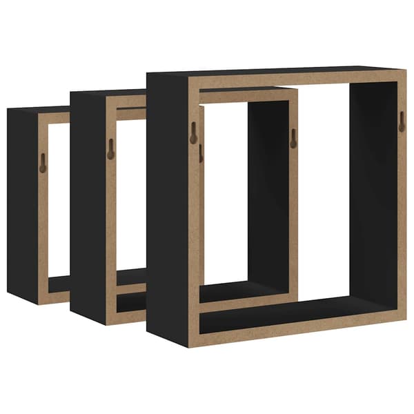Vägghyllor kub 3 st svart MDF