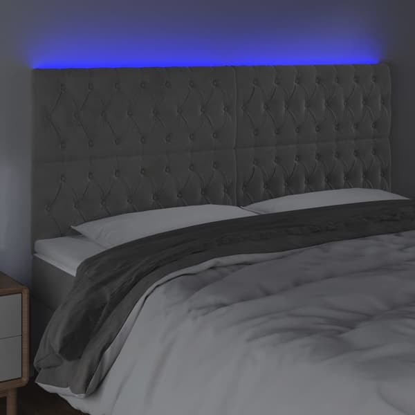 Sänggavel LED ljusgrå 200x7x118/128 cm sammet
