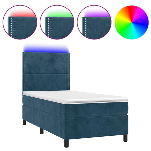 Ramsäng med madrass & LED mörkblå 100x200 cm sammet
