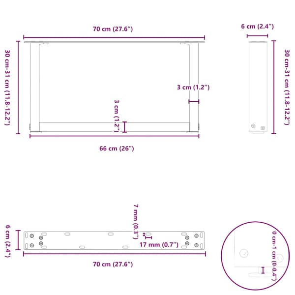 Soffbordsben U-formade 2 st antracit 70x(30-31) cm stål
