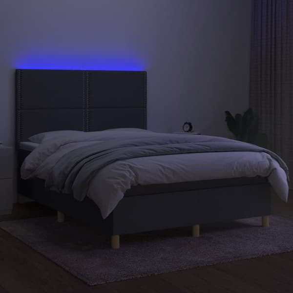 Ramsäng med madrass & LED mörkgrå 140x190 cm tyg