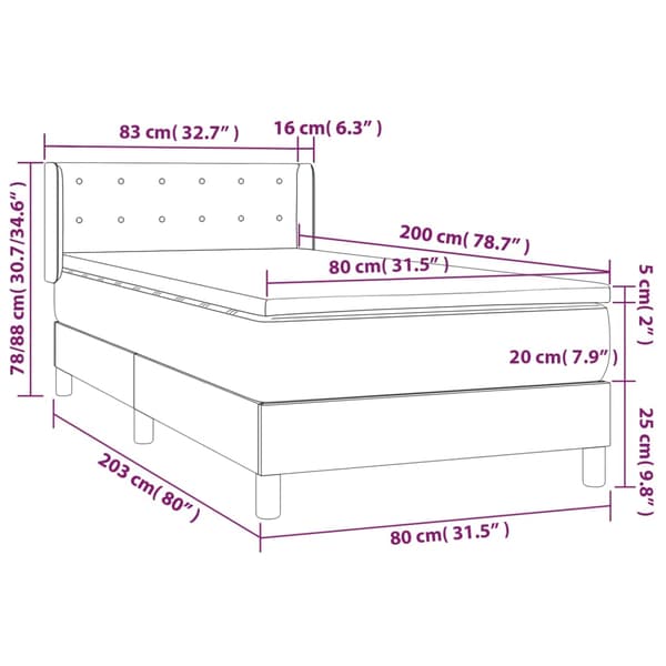 Ramsäng med madrass mörkgrå 80x200 cm sammet