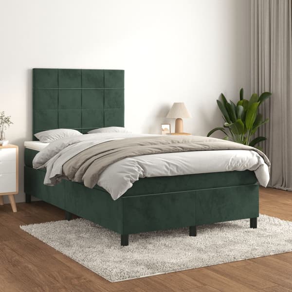 Ramsäng med madrass mörkgrön 120x190 cm sammet