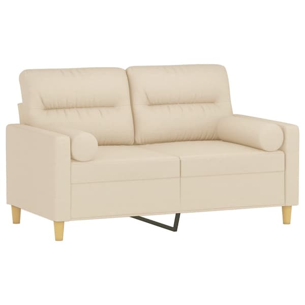 2-sits soffa med prydnadskuddar gräddvit 120 cm tyg