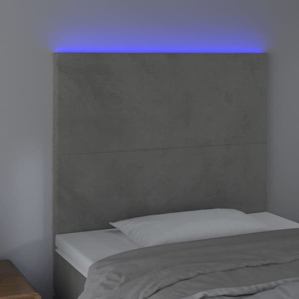 Sänggavel LED ljusgrå 100x5x118/128 cm sammet