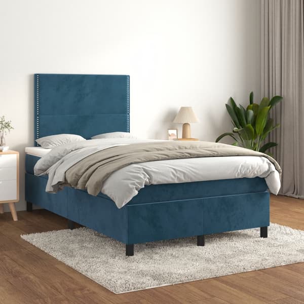 Ramsäng med madrass mörkblå 120x190 cm sammet