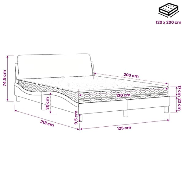 Bed with Mattress "Dover" Light Grey 120x200 cm Fabric