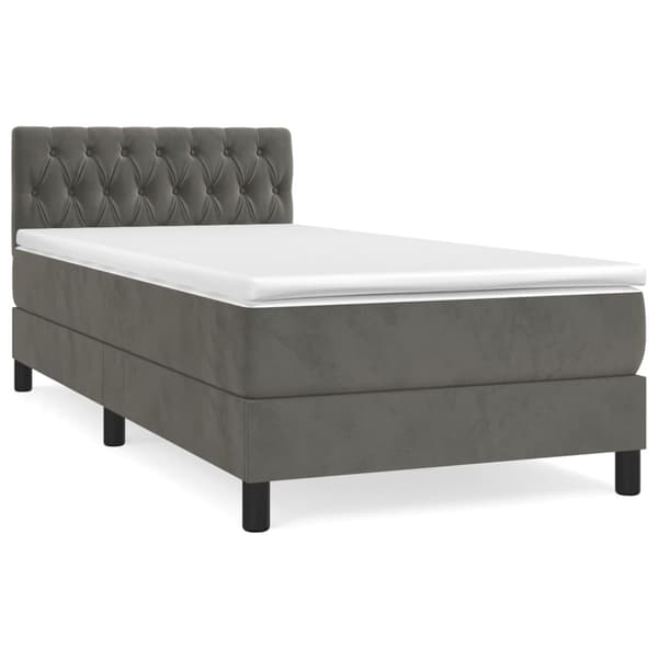 Ramsäng med madrass mörkgrå 90x190 cm sammet