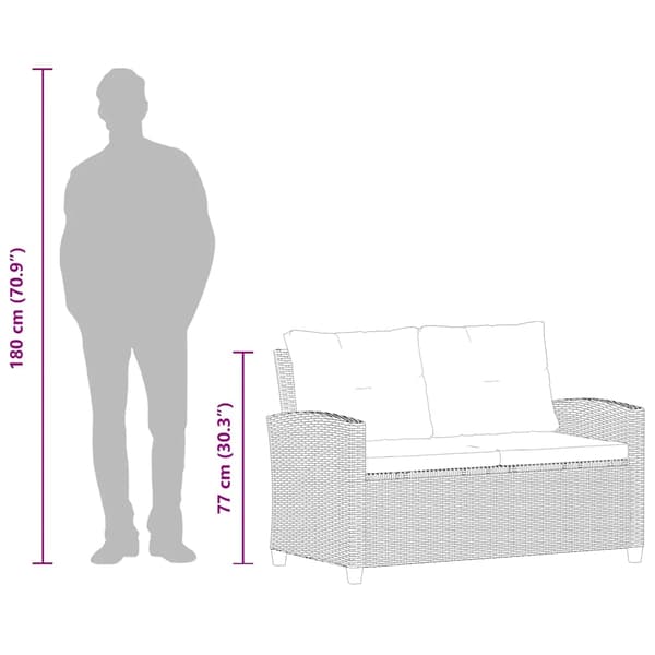 Trädgårdssoffa 2-sits med dynor grå 124 cm konstrotting