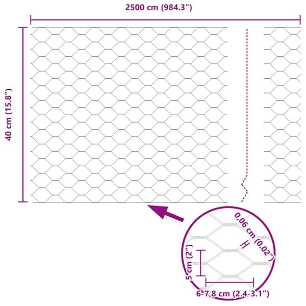 Hexagonstängsel Silver 0,4 x 25 m Galvaniserat stål