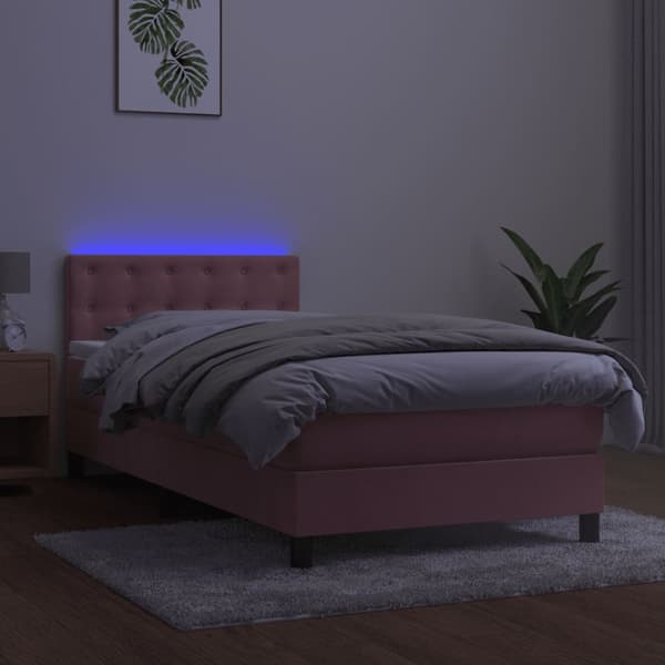 Ramsäng med madrass & LED rosa 100x200 cm sammet