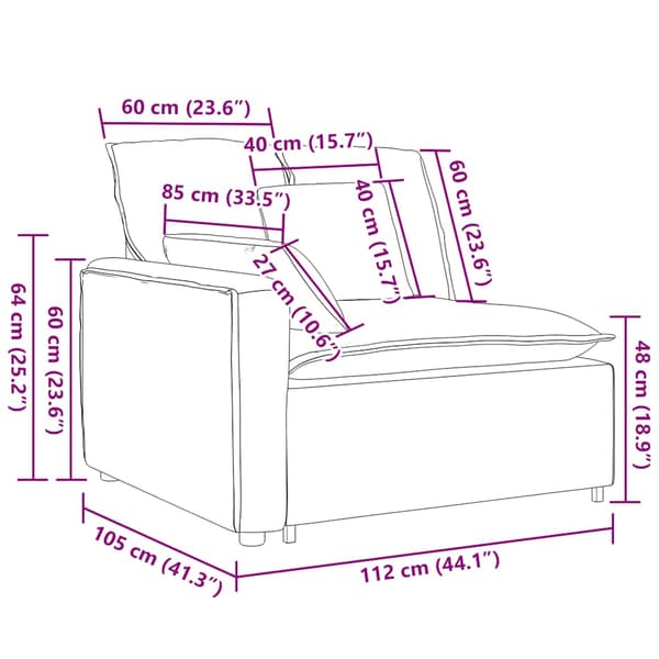 Modulär soffa armstödsändmodul med kuddar gräddvit 100 cm