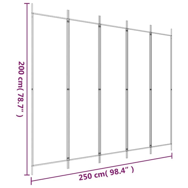 Rumsavdelare 5 paneler vit 250x200 cm tyg