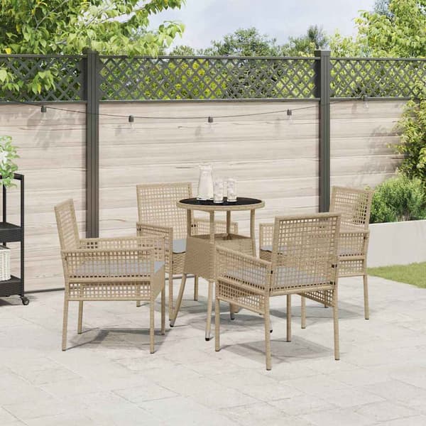Trädgårdsmöbelset 5 pcs Beige konstrotting
