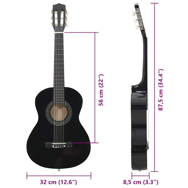 Klassisk gitarr för nybörjare 8 delar svart 1/2 34"