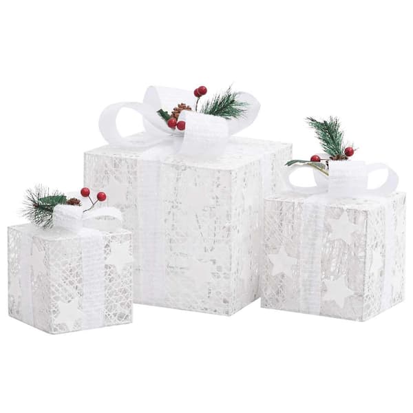 Juldekoration julklappar 3 st vit ute/inne