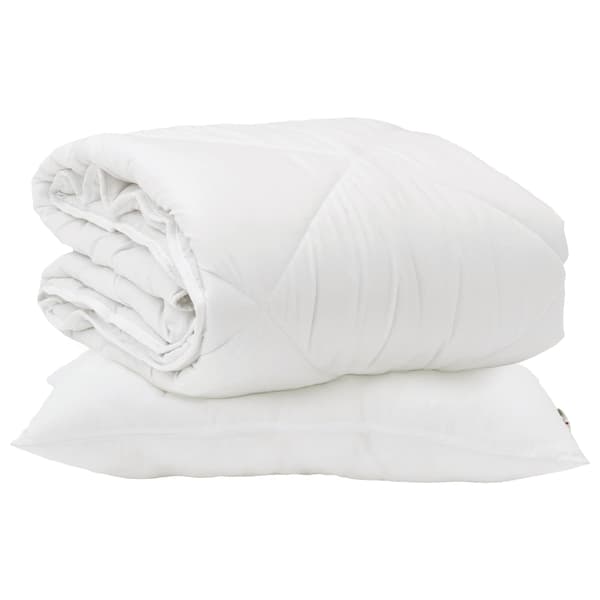 Duntäcke med kudde 2 pcs Vit Mikrofiber