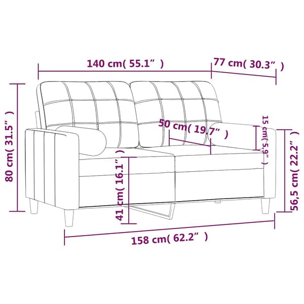 2-sits soffa med prydnadskuddar svart 140 cm tyg