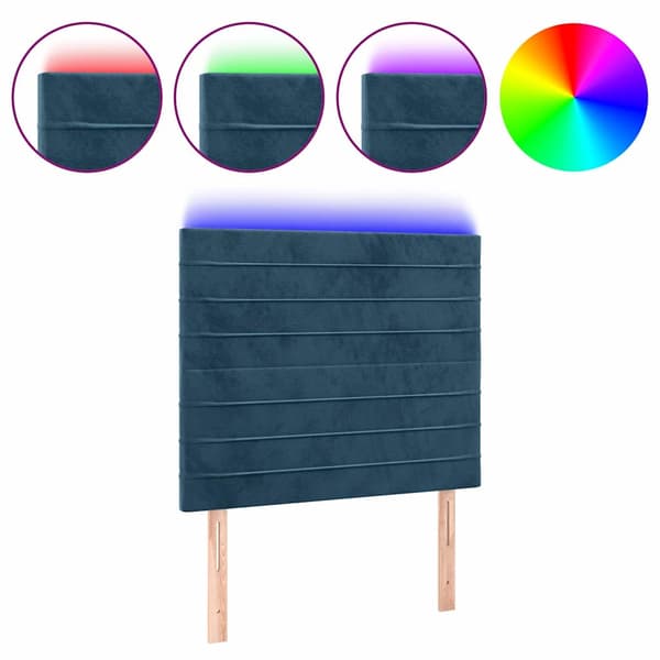 Sänggavel LED mörkblå 80x5x118/128 cm sammet