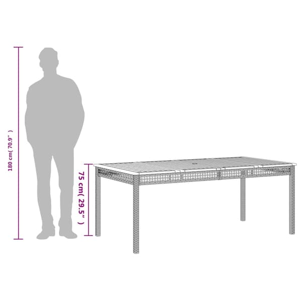Trädgårdsbord grå 180x90x75 cm konstrotting akaciaträ