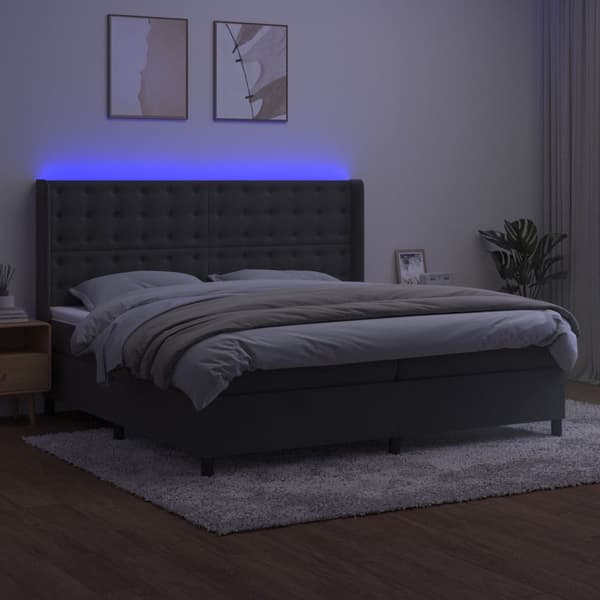Ramsäng med madrass & LED mörkgrå 200x200 cm sammet