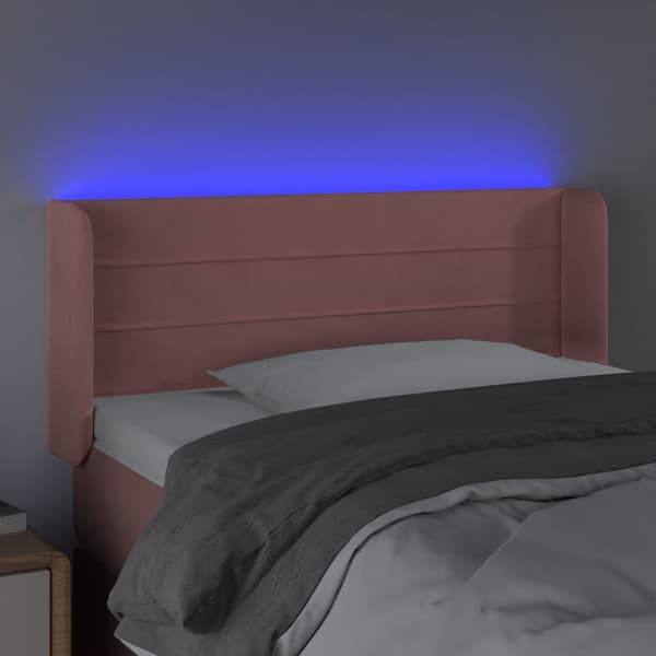 Sänggavel LED rosa 83x16x78/88 cm sammet