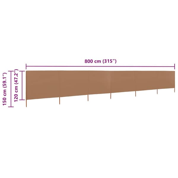 Vindskydd 6 paneler tyg 800x120 cm taupe