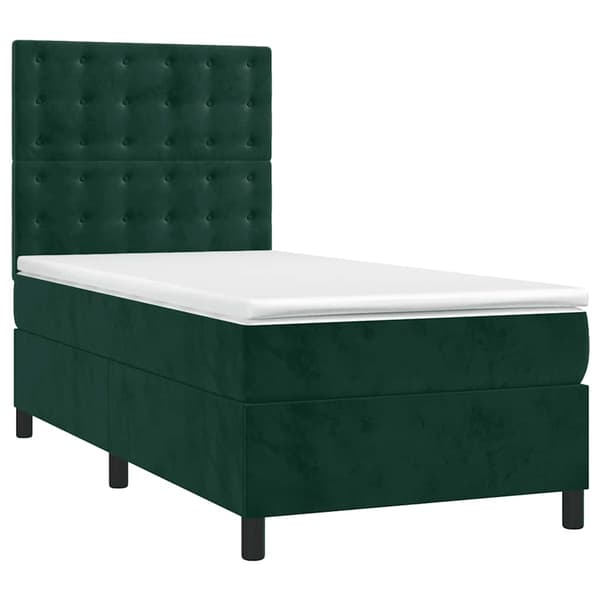 Ramsäng med madrass & LED mörkgrön 100x200 cm sammet