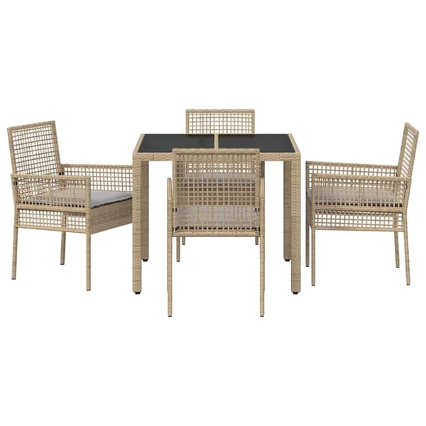 Trädgårdsmöbelset 5 pcs Beige konstrotting