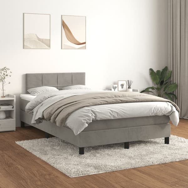 Ramsäng med madrass ljusgrå 120x190 cm sammet