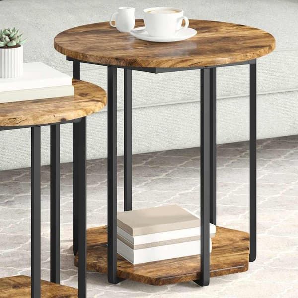 Sidobordsset med hylla 2 pcs Brun
