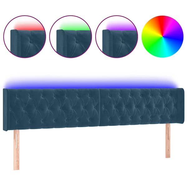 Sänggavel LED mörkblå 203x16x78/88 cm sammet