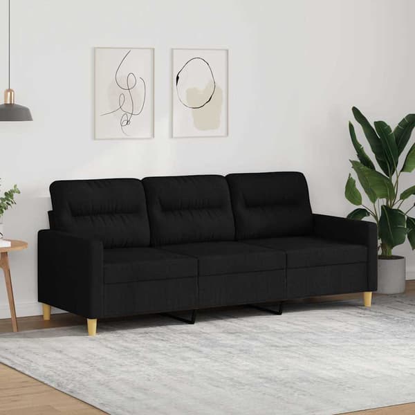 3-sitssoffa svart 180 cm tyg