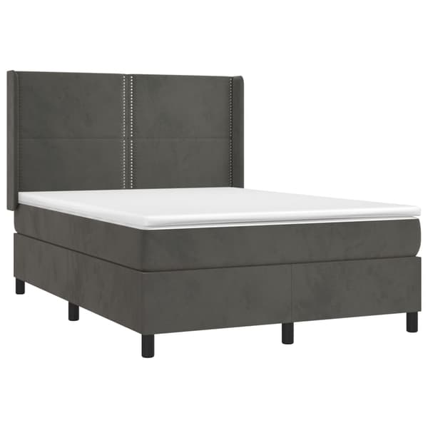 Ramsäng med madrass & LED mörkgrå 140x190 cm sammet