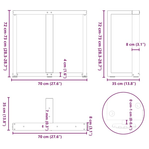 Matbordsben T-formade 2 st svarta 70x35x(72-73) cm stål