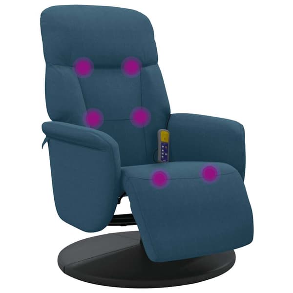 Massagefåtölj med fotstöd blå sammet