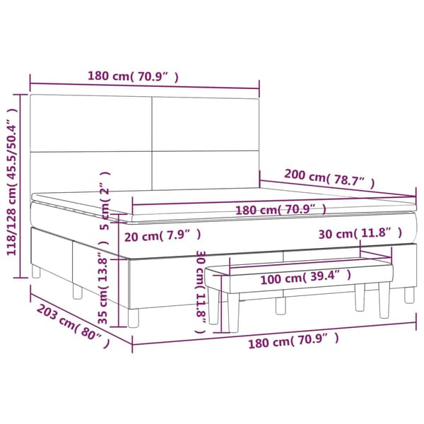 Ramsäng med madrass ljusgrå 180x200 cm sammet