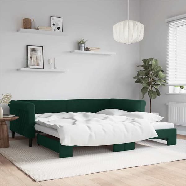 Dagbädd utdragbar mörkgrön 100x200 cm sammet